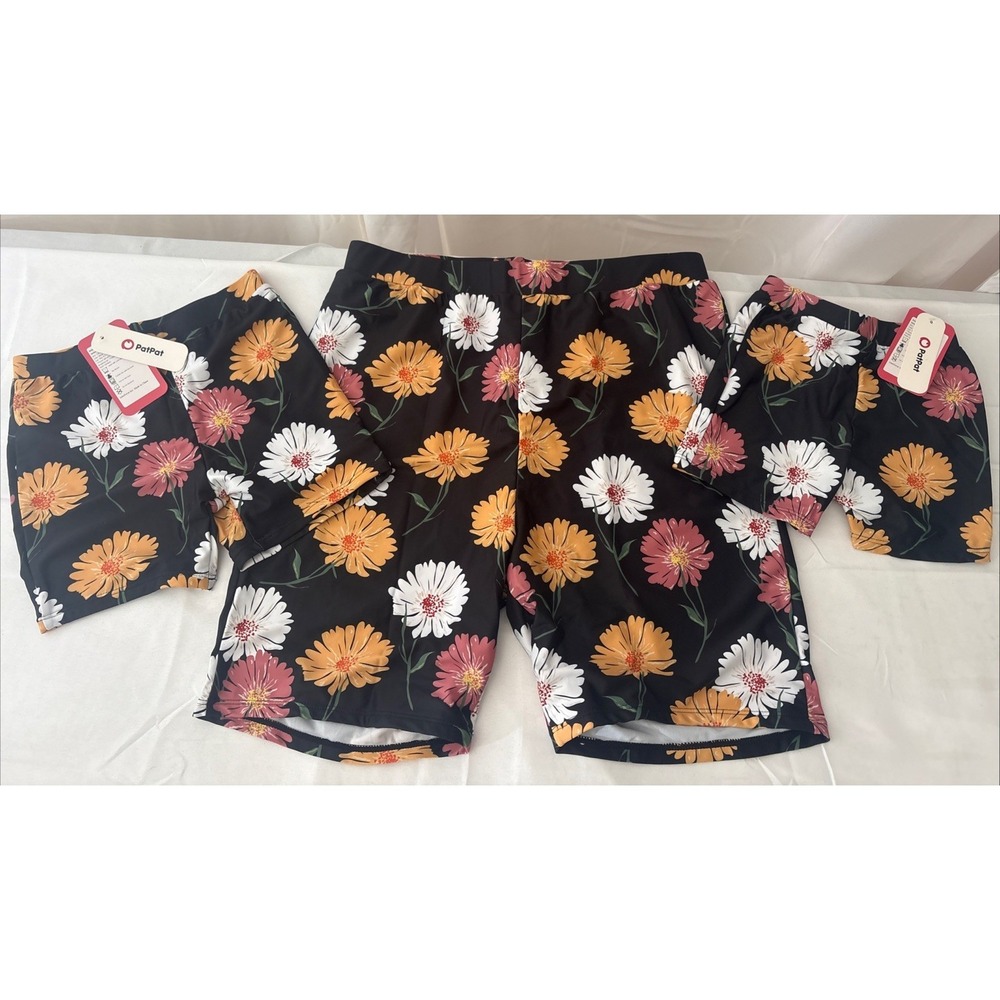 Pat Pat Daddy And Me Matching Swim Shorts 3 Pack Floral Men L Boys 4 & 7 NEW